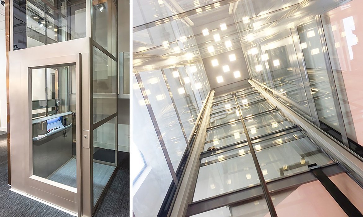 Platform lift with panoramic glass shaft