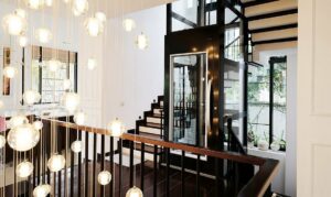 Small home lift in staircase