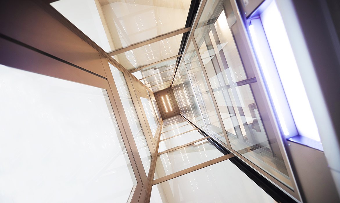 Fully glazed lift shaft